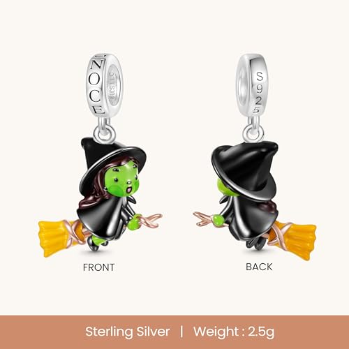 GNOCE Wicked Elphaba on Broom Flying Pendant Dangle Charm Bracelet for Women, S925 Sterling Silver Dangle Charms for Women Wife, Valentine‘s Day, Mother’s Day Jewelry4