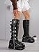 CSRZPMG Women's Knee High Wedge Platform Boots Round Toe Punk Goth Mid Calf Motorcycle Combat Boot Metal Buckle Chunky Heel Boots
