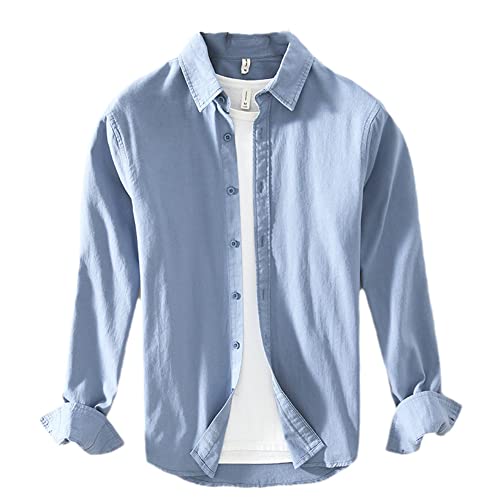 Chemise en coton Vsadsau homme bleu manches longues coupe droite col revers taille L