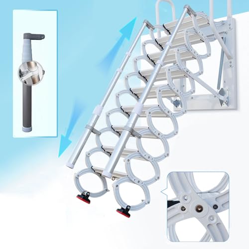 Scala da soffitta retrattile a parete - Design pieghevole a 12 gradini con braccioli, antiscivolo per uso sicuro in casa, facile accesso abbassabile per soluzioni di stoccaggio convenienti