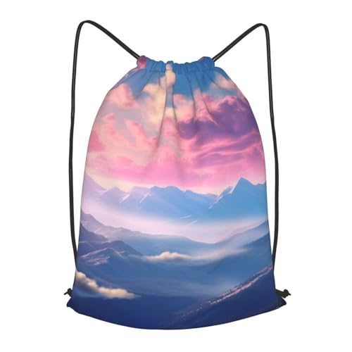 Drawstring Bag for Women Lightweight Sports Gym Bag Blue Mountains and Clouds Soccer Backpack for Travel