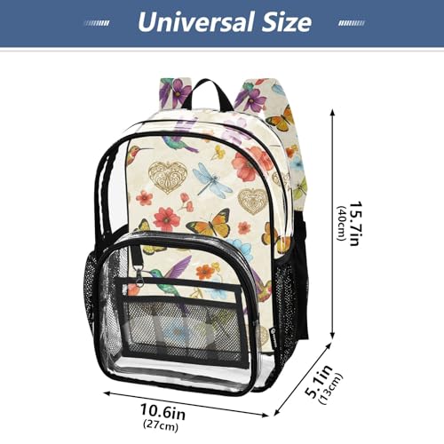 Colorful Vintage Flowers Birds Beige Women Clear Backpack Cute Kids Girls Backpack Boys Approved Shoulder Bag4