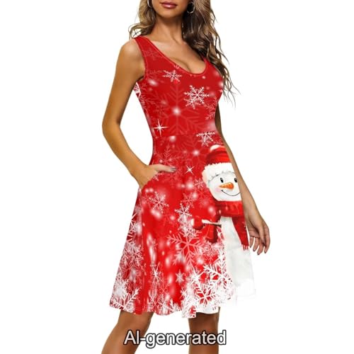 Image of Dreaweet Casual Sleeveless Dresses for Women Girls, Round Neck Tank Dresses with Pockets Summer Sundress Size XS-4XL