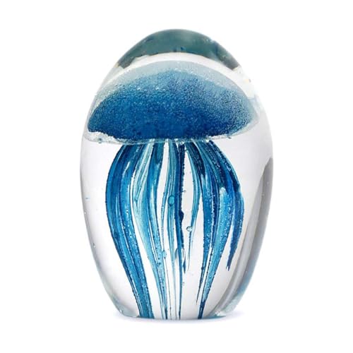 Grand presse-papiers en Verre : Méduse bleue. H 10 cm