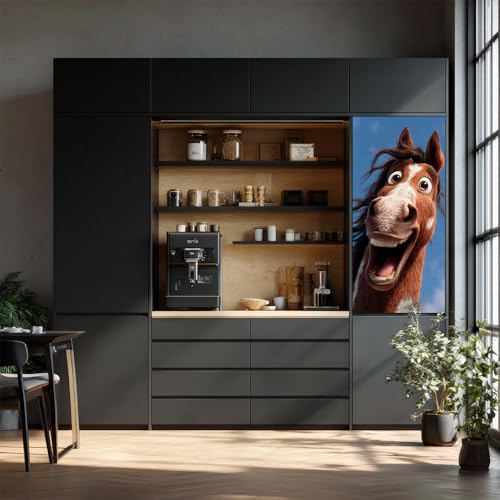 Image of 14.6x32.3 Inch Trash Can Cover Excited Horse with Wide Smile Design Outdoor Garbage Bin Decoration Sticker Wrap