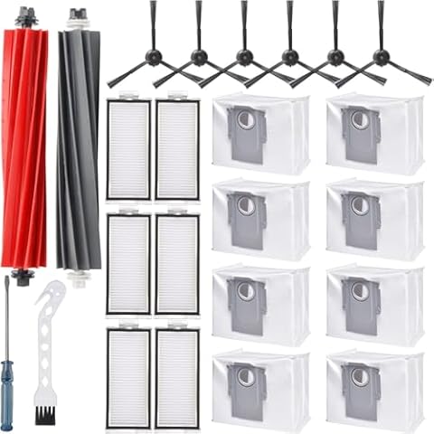 Bluearks 22Pcs Compatible with Roborock Q5 Max+/Q5 DuoRoller/Q5 Pro/Q5 Pro+/Q8 Max+/Q8 Max Vacuum Robot Accessories Kit,2 Main Brush 6 Side Brush 6 Hepa Filters 8 Vacuum Bags Cover