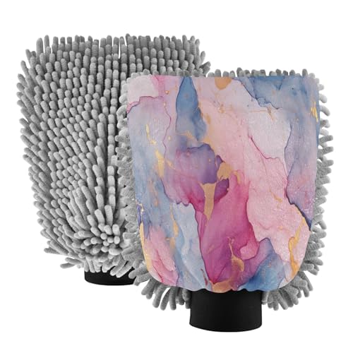 GakkiGii Rainbow Color Marble 2 Pack Microfiber Car Wash Mitts, Dual-Sided Chenille Gloves, Scratch-Free for Auto Detailing & Home Cleaning, L