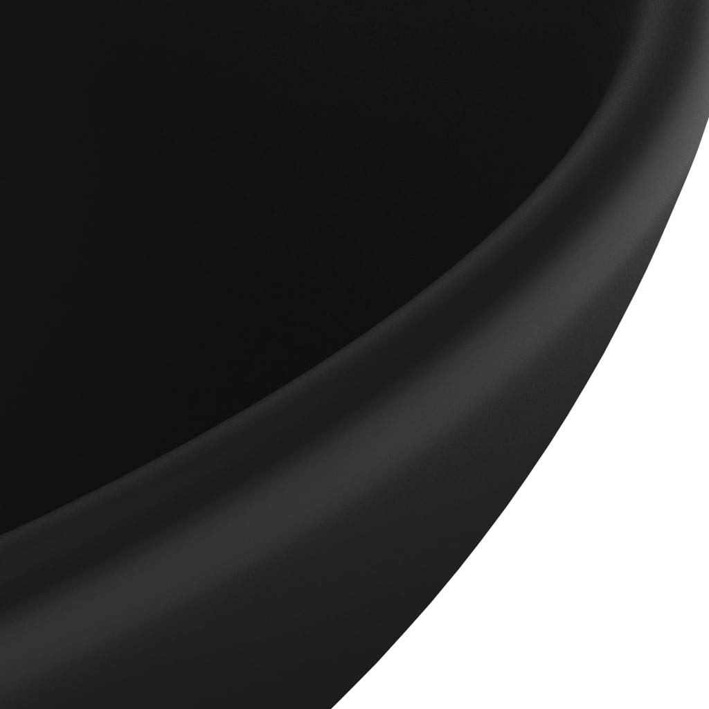 Lavabo sobre encimera redondo negro mate 32,5x14 cm cerámica, lavabo de diseño moderno para baño, inodoro o cocina, orificio de drenaje 4,5 cm