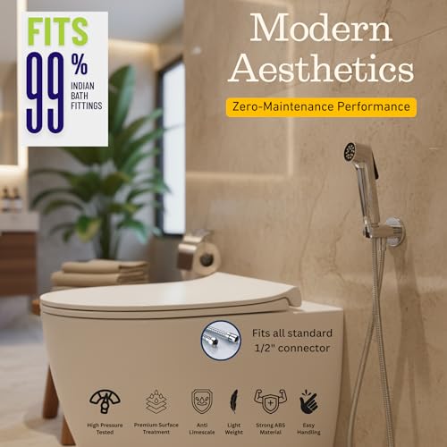Image of Freshco Pearl No Block Health Faucet for Toilet (Pack of 2 Guns) - Self-Cleaning Nozzle - Air-Injected High Pressure Jet Spray - Non-Slip Grip - Chrome Finish ABS Body (No Hose)