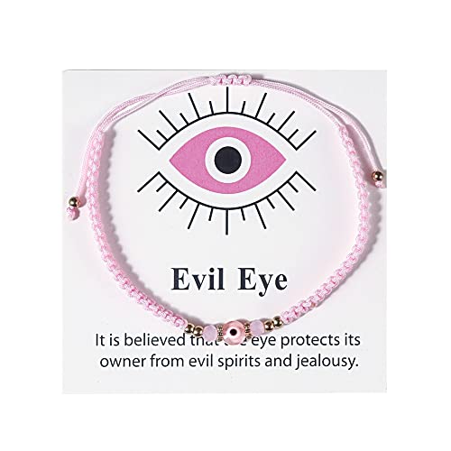 COLORFUL BLING Evil Eyes Bracelet for Female Amulet Pink Protection Bracelet Good Luck Adjustable String Bracelet Exquisite Card Packaging