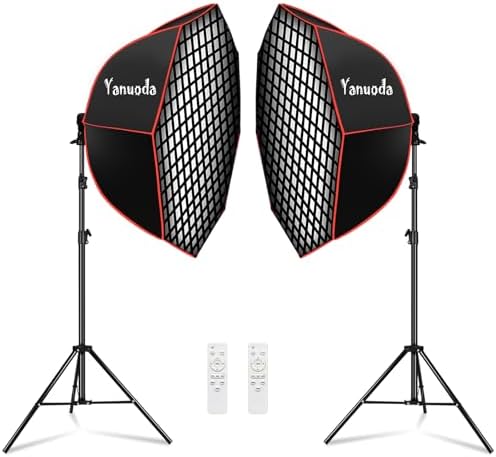 2er-Set 37" Achteckige Softbox - 110W Dimmbarer LED Studioleuchte, 97 CRI 2700K-6500K, inkl. 200cm Lichtstativ, Diffusor & Gitter, Fotografie Softbox Beleuchtungsset für Tiktok-Str