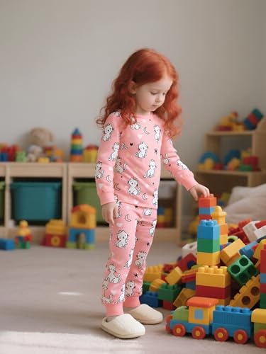 DDSOL Toddler Girls Pajamas Set Warm Pjs Baby Kids Long Sleeve Sleepwear Cat Love Heart Winter Jammies 2-7 Years2