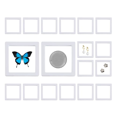 PATIKIL 3D Floating Frame Display Stand, 18 Pack 2.8x2.8 Inch Challenge Coin Display Stand Holder Transparent PE Jewelry Storage Box Floating Display Case, White