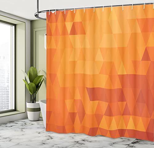 ABAKUHAUS Orange Shower Curtain, Triangle Mosaic Shapes and Patterns with Abstract Digital Pixel Like Effect Print - Image 4