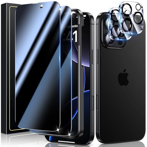 UniqueMe für iPhone 16 Pro Max für Panzerglas Sichtschutz 2 Stück Sichtschutzfolie und 2 Stück Kameraschutz Anti-Spy folie Privacy Schutzglas Schutzfolie 9H Härte Kratzfest