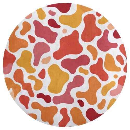 Jubonexis Alfombra redonda grande con patrón orgánico rojo y naranja, alfombra circular antideslizante de 90 cm