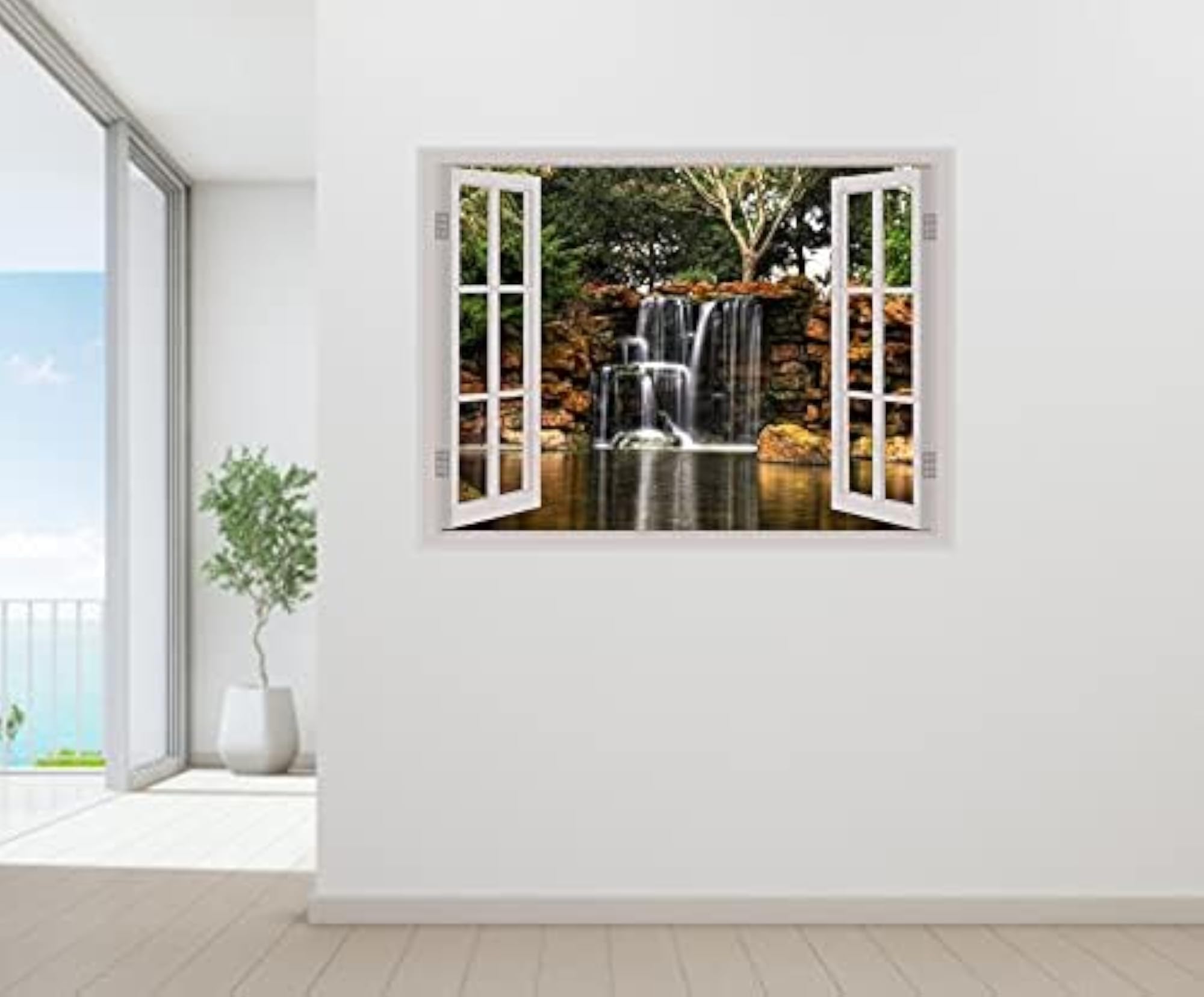Natural Water Fall Window Illusion Wall Sticker, Scenic Art