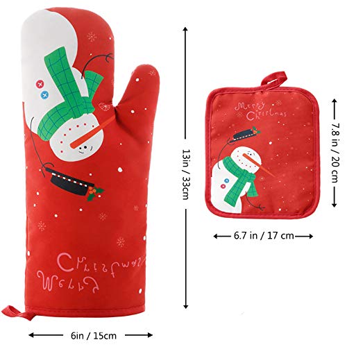 WinChange Oven Mitts and Potholders BBQ Gloves-Oven Mitts and Pot Holders with Recycled Cotton Infill Silicone Non-Slip Cooking Gloves for Cooking Baking Grilling (4-Piece Set) (Red Christmas Snow)