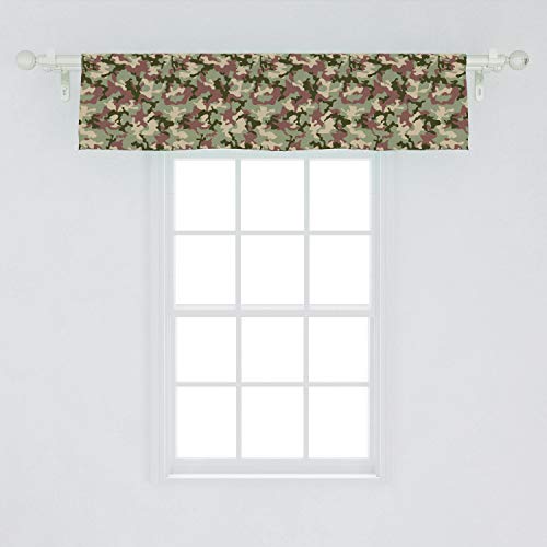 Ambesonne Camo Window Valance, Illustrated Green Camouflage In Forest Colors Hunter Theme, Curtain Valance For Kitchen Bedroom Decor With Rod Pocket, 54" X 12", Green Dark #TOP1