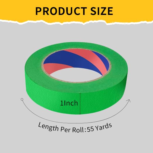 Image of Painters Tape, 1 inch x 55 Yards x 2 Rolls Green Painters Masking Tape for Indoor and Outdoor Use, Medium Adhesive Paint Tape for DIY Crafts, Arts, Painting, Easy Removal