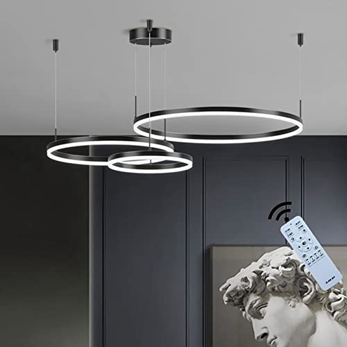 モダンな3リングシャンデリアLEDペンダントライトはリモコン3色の金属鉛照明ランプ天井照明器具