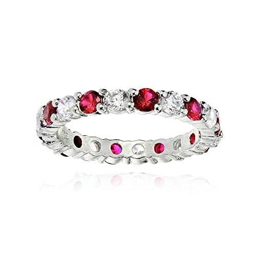 Ice Gems Sterling Silver Created Ruby and Cubic Zirconia Wedding Band Ring