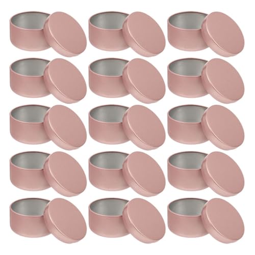 KALLORY 48 Pcs Candle Jar Small Candle Tins Bulk Candle Tins Iron Round Metal Tins 2 Oz Containers with Lids Candle Making Jars Tin Cans with Lids Wax Tags Sample Travel Aluminum Rose Gold
