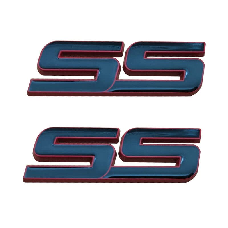 Image of 2Pc Trunk and Fender SS Emblem 10336980 3D Metal Badge Pearl Replacement for 2006 2007 2008 2009 2010 Impala Malibu HHR Cobalt SSR (Red Trim)