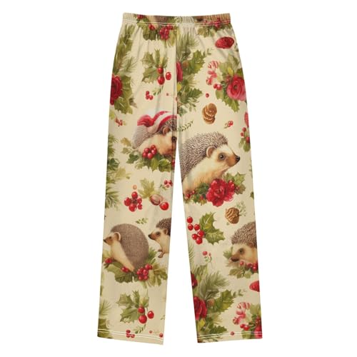 ZZXXB Hedgehog Rose Flowers Boys Long Pants Soft Trousers Elastic Waist Kids Lounge Bottoms with Pockets S-XL2