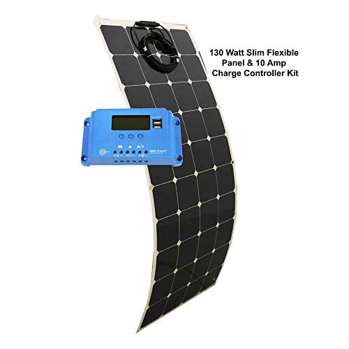 Aims Power 130 Watt Flexible Bendable Slim Solar Panel & 10 Amp Charge Controller Kit For Easy Battery Charge #TOP1