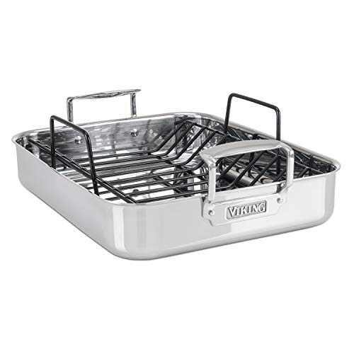 Comparison: Best All Clad Roasting Pans 8 Viking 3-Ply Stainless Steel Roasting Pan with Non Stick Rack, 16 x 13 Inch Kitchen Cookware, Great for Turkey, Dishwasher and Oven Safe, Induction Ready, Silver