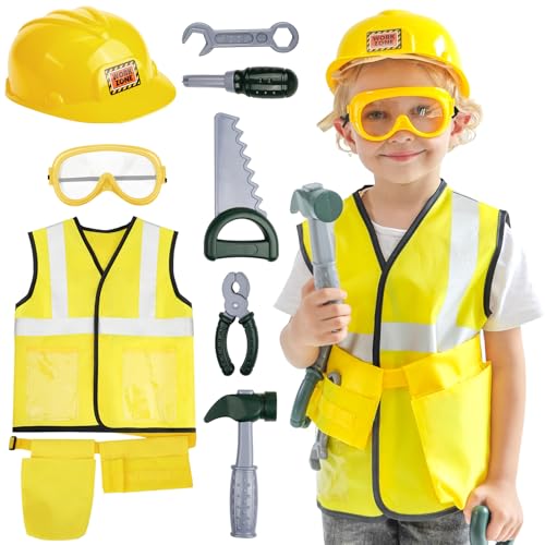 VENSEEN Tool Set for Kids Aged 3 4 5, Toddler Construction Pretend Toys with Worker Vest & Hat, Child Dress up Gift for Boys Girls