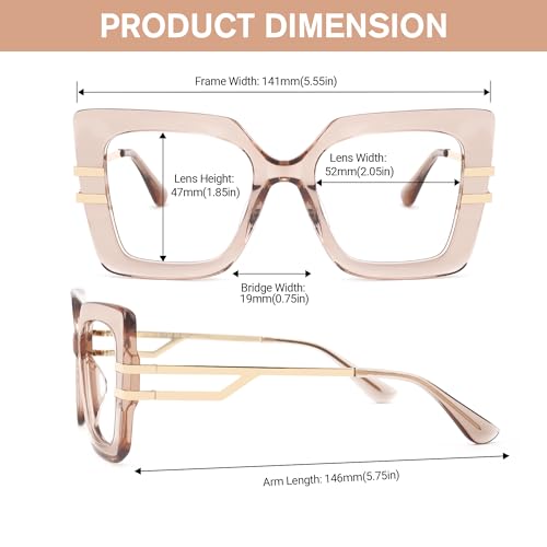 Image of Zeelool Oversized Square Eyeglasses for Women with Non-prescription Clear Lens ZJGX444789-03 Champagne