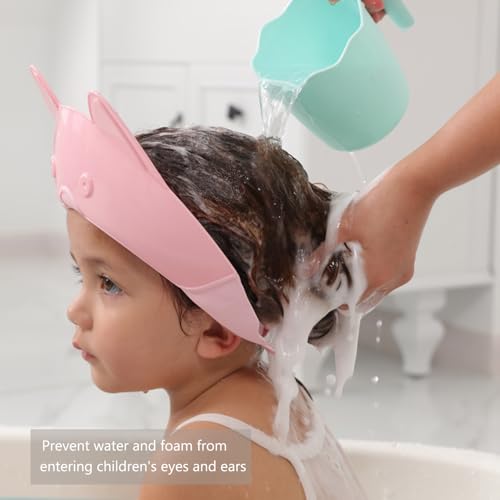 Image of Shower Cap for Kids, Baby Shower Cap bath wash Shampoo rinser shield Hat Adjustable head hair Visor Protection Toddler and Children,Prevent water from entering eyes and ears (Pink fox)