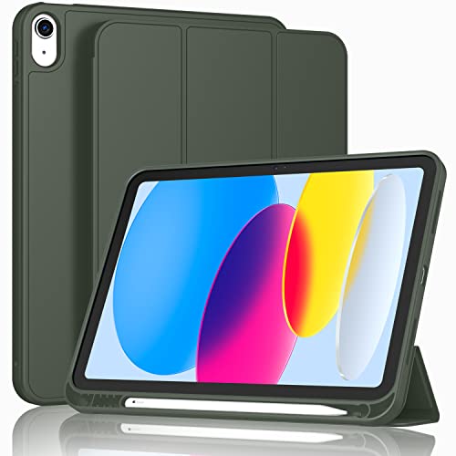 Image of ToaPoia Case for iPad (A16) 11 Inch 2025 /iPad 10th Generation 10.9 Inch 2022, Slim Trifold Stand Protective Cover with Pencil Holder and Soft TPU Back,Support Auto Sleep /Wake (Dark Green)