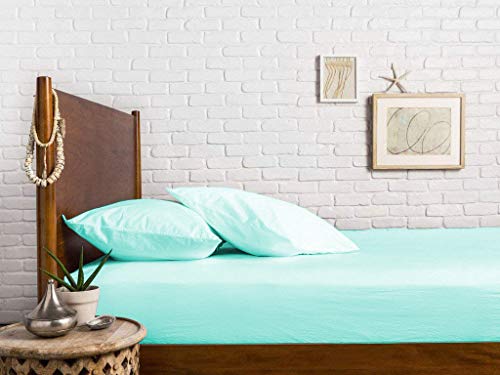 Image of Sweet Dream's 750 Collection Egyptian Cotton Fitted Bedsheet 4 to 12 Inch Matress 15 inch Drop Full Size Bed (54x75) Inches (4.5 by 6.3) Feet + 2 Pillow Covers (18x28), Aqua Blue