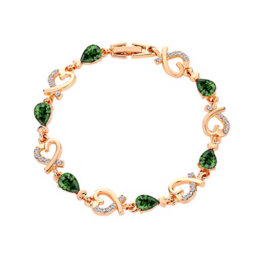 PASATO Women Crystal Rhinestone Heart Bracelet Bangle, Love Valentine's Day Wedding Bridal Jewelry Gifts (A-Green)