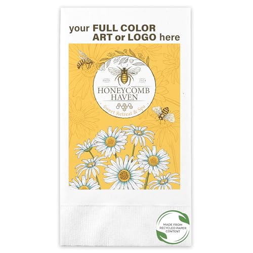 Custom Guest Towel/Dinner Napkins - Personalized Recycled Paper Content Napkins - Eco-friendly & Full-Color Digital Printed - Events & Celebrations - Pack of 50 - Coin Edge Embossed, 8