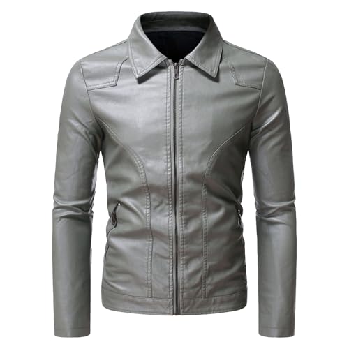 Manteau en similicuir coupe ajustée pour homme veste zippée noire