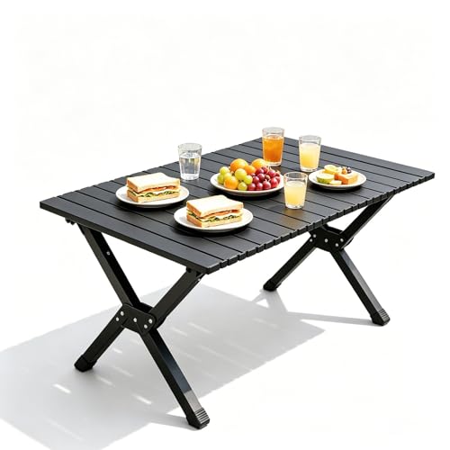 Whnoorher Mesa de Cocina para Acampar Mesa de Picnic Baja portátil de Acero al Carbono Diseño Enrollable Compacto Mesa Plegable Impermeable para Viajes al Aire Libre(120cm/3.9ft)