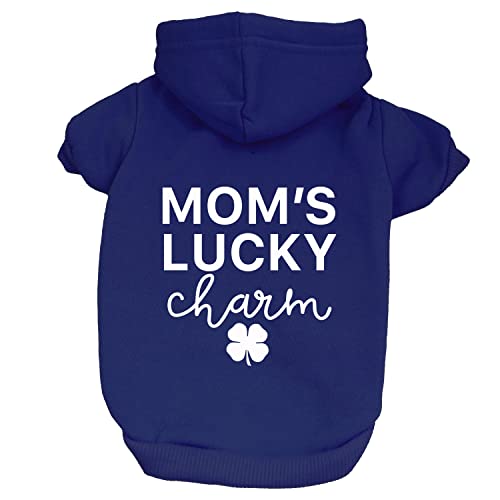 Mom's Lucky Charm Dog Hoodie Fleece Lined Pullover Sweatshirt with Leash Hole (Royal Blue, 5X-Large 985)