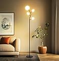 Fiqevs 4 Globe Floor Lamp with 2700K Warm Light LED Bulbs Included, Mid Century Modern Tree Standing Lamp with Frosted Glass Shade, Arc Torch Tall Lamp for Living Room, Bedroom, Office, Matt Black