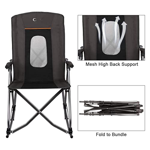 Portal Oversized Folding Rocking Camping Chair Portable Outdoor Rocker With High Back Hard Armrests Carry Bag, Supports 300 Lbs, Black #TOP3