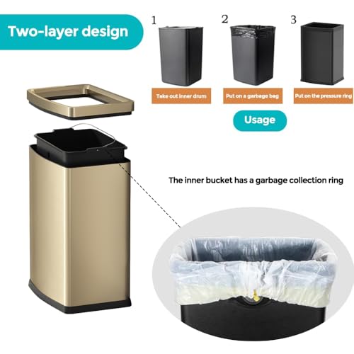 Caneca de Basura Dorada 25L Rectangular de Acero Inoxidable miniatura 3