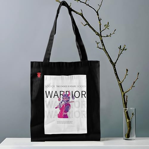 Image of ZORI Black Tote Bag With Pocket Printed Designed Canvas Tote Bags For Women large capacity,Tote bag For Shopping, College, Travel, More Canvas Handbag For Unisex Bag