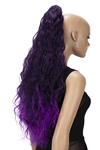 CAISHA 28" Extra Long Voluminous Wavy Clip On Hairpiece Plait Ponytail Heat Resistant Synthetic Purple Mix H723 - Image 3
