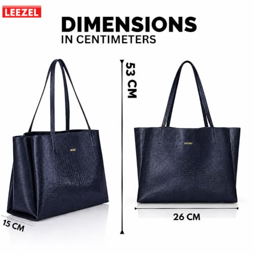 Image of LEEZEL Women's Structured Tote Bag - Large Capacity Work & Travel Purse Croco Pattern Vegan Leather Stylish Tote Bag Classic Everyday Shoulder Bag