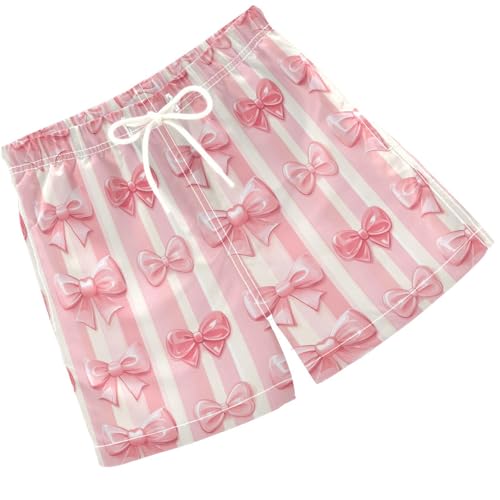Pigsaly Boys Swim Trunks Coquette Stripe Pink Bows Boys Board Shorts Swimsuit Swimwear Summer Bathing Suit 3T