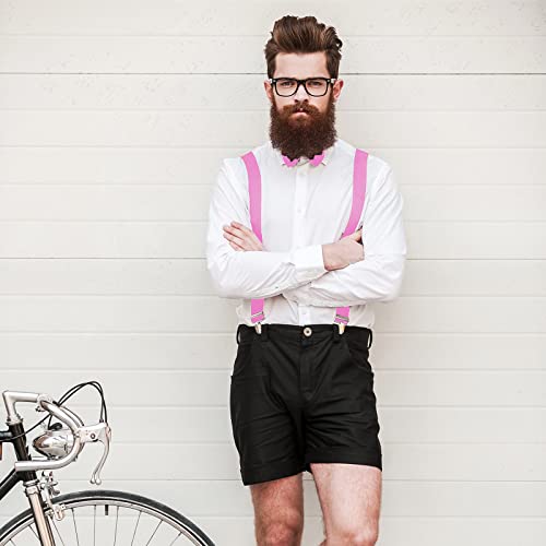 Image of Haysandy 6 Set Men Suspender and Bow Tie Set Bulk Pack Y Back Y Shape Adjustable Elastic Suspender for Adult Women
