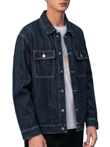 Image of Denim Jacket Men Vintage Autumn and Winter Tops Mens Denim Trucker Jacket